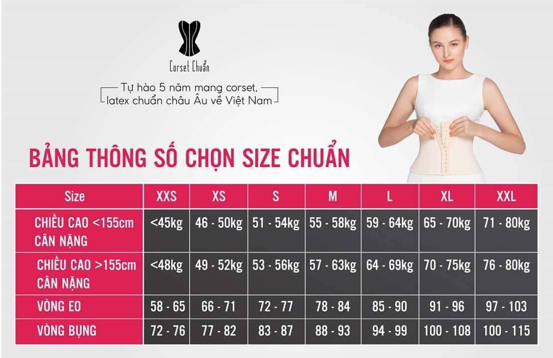 Bảng size Latex Hy Lạp Corset Chuẩn